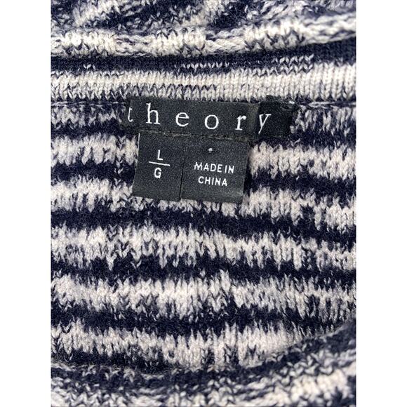 Theory Belira Evian Stretch Tunic Sweater Wool Blend Navy Ivory Stripe Large - Picture 5 of 7